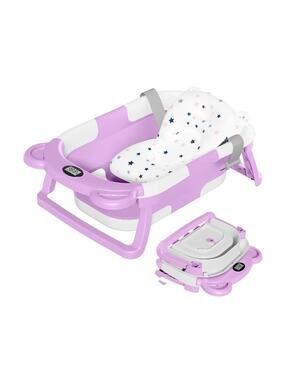 TPN Collapsible Baby Bathtub with Soft Cushion and Real-Time Thermometer, Portab